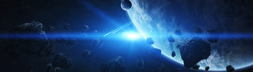 Panoramic view of planets in distant solar system 3D rendering elements of this image furnished by NASA