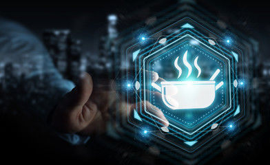 Businessman using application to order home made food online 3D rendering