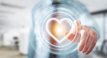 Businessman using dating application to find love online 3D rendering