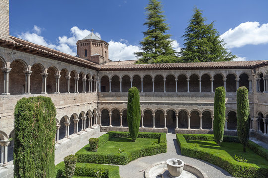 Cloister and tower monastery benedictine romanesque style, Monestir Santa Maria de Ripoll, Ripoll, province Girona, Catalonia.Spain.
