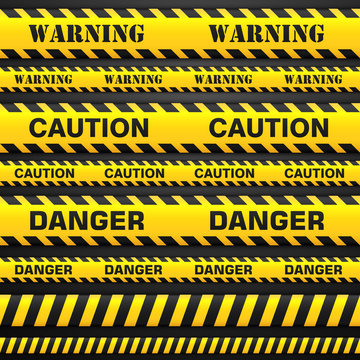 Vector set seamless tapes. Signs caution, danger and warning. Ribbon for restriction territories or dangerous zones.