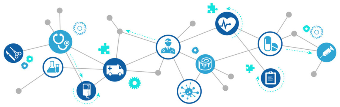Integrated healthcare / digital medical support concept – vector illustration
