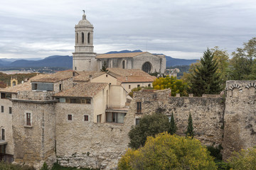 Fototapeta na wymiar City view, ancient buildings and cathedral, Girona, Catalonia.Spain.