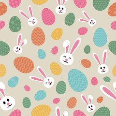 Wrapping paper with bunnies and eggs - Easter design. Vector.