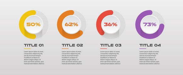 Horizontal percent infographics - can illustrate a strategy, workflow or team work, vector flat color