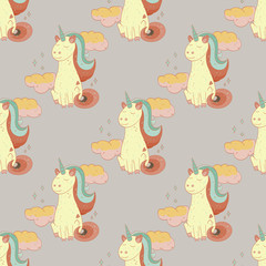Fairytale unicorn seamless pattern. Cartoon style pattern design.