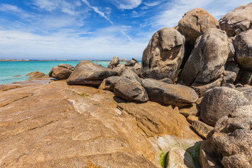 Fototapeta na wymiar Big rocks on the coast in Brittany, France