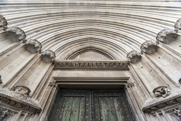 Detail cathedral view, Catedral de Santa Maria, Apostles gate, Porta dels apostols, Girona,Catalonia.Spain.