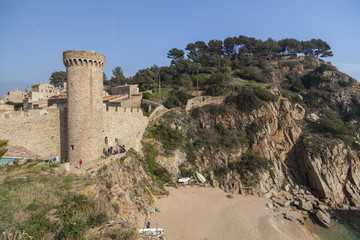 View of Tossa de Mar, historic center, vila vella and beach, mediterranean village in Costa Brava, province Girona, Catalonia,Spain.