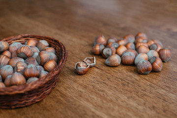 hazelnuts in a wicker basket