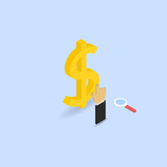 Businessman clicks on the dollar sign. Vector illustration .