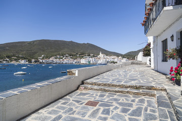 Fototapeta premium Village view, sea and promenade, mediterranean village, Cadaques,Costa Brava,province Girona, Catalonia.Spain.