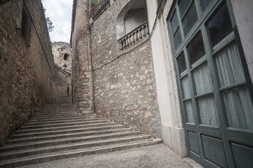 Fototapeta na wymiar Narrow and ancient street, historic center of Girona,Catalonia,Spain.