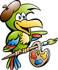 Naklejka premium Cartoon Vector illustration of a Parrot Painter Artist