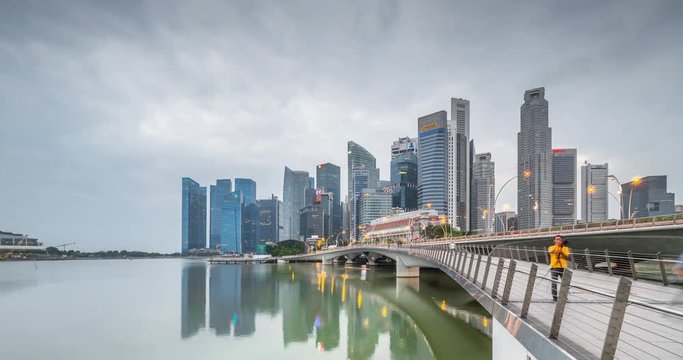 Timelapse of Singapore Skyline night and dusk