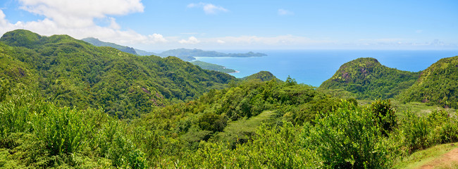 Fototapeta na wymiar panoramic view on seychelles islands , sans souci road, Mahe, Sey