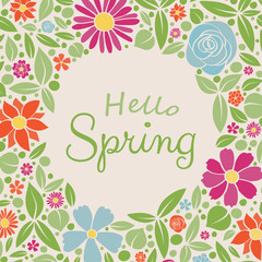 Pastel coloured poster with flowers in retro style. Concept of a card for a springtime. Vector.