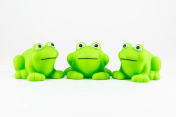 3 Green Rubber Toy Frogs
