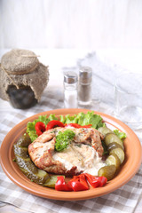 Tasty Meat with horse-radish sauce and  vegetables