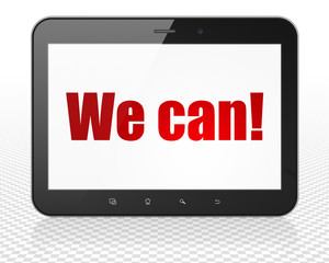 Business concept: Tablet Pc Computer with red text We can! on display, 3D rendering