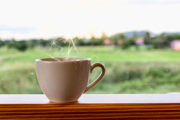 Morning coffee with blueberry cheese pie ready for today at the balcony.