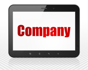 Finance concept: Tablet Pc Computer with red text Company on display, 3D rendering