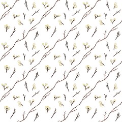 Easter and Spring seamless pattern of willow branches with fluffy buds