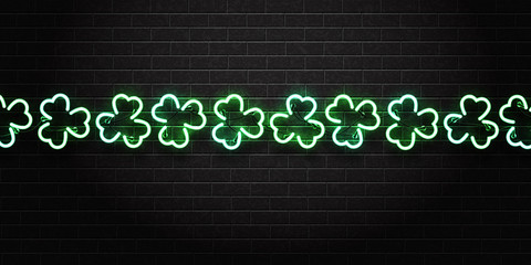 Vector realistic isolated neon sign of clover leaf decoration border on the wall background. Concept of Happy St. Patricks Day.