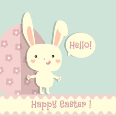 Happy Easter greeting card. Design template with funny rabbit