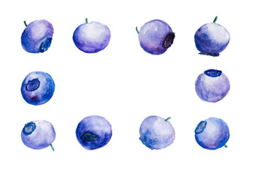 Background With Blueberries In Watercolor - 195871084