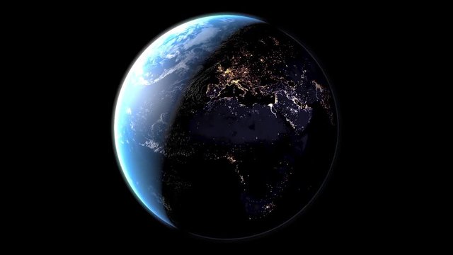 3D animation - Planet earth at night