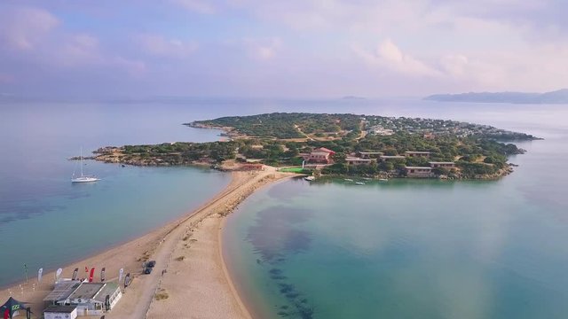 sardinia touristic beach on gabbiani island aerial view drone