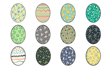 Set of hand painted Easter eggs, vector