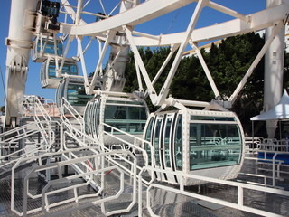 White Solid Ferris Wheel Cabins Closeup Perspective