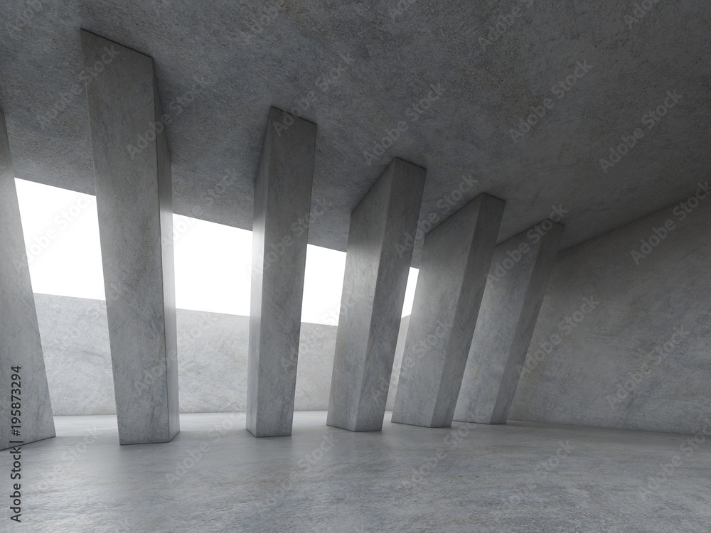 Poster Abstract of concrete architecture with rhythm of concrete column on white background
