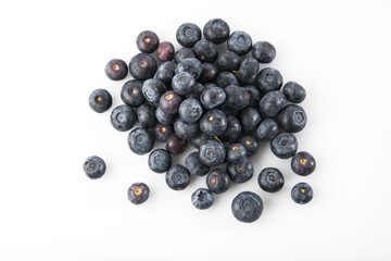 Fruit: Top View of Fresh Blueberries Isolated on White Background