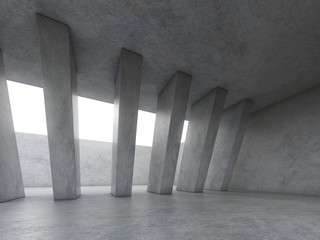 Abstract of concrete architecture with rhythm of concrete column on white background