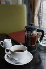 Black coffee in the French press
