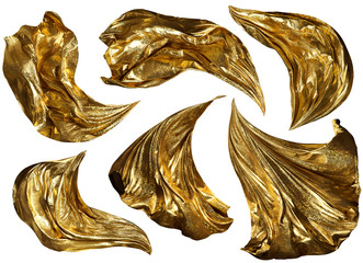 Golden Fabric Flying On Wind, Flowing Waving Gold Shine Cloth, Sparkling Clothes Drapes Piece,...