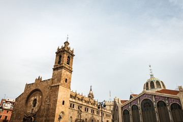 Fototapeta na wymiar Saint Joan del Mercat church and Central Market in Valencia