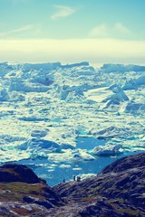 beautiful massive icebergs in the Disko bay Greenland - Icefjord Ilulissat - Baffin bay - summer,...