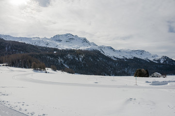 Surlej, Dorf, Corvatsch, Piz Corvatsch, Bergbahn, Piz Murtèl, Alpen, Winter, Wintersport, Oberengadin, Graubünden, Schweiz
