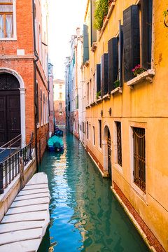Venice cityscape, narrow water canal