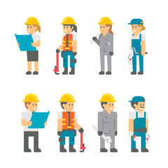 Flat design building workers set