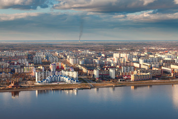 Fototapeta na wymiar Top view the city of Nizhnevartovsk in spring