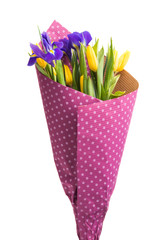 spring bouquet with tulips and iris isolated