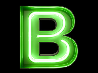 Neon green light alphabet character B font