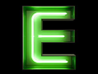 Neon green light alphabet character E font