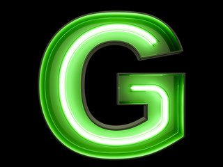 Neon green light alphabet character G font