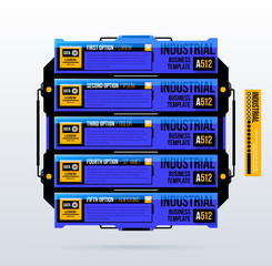 Obraz premium Five blue options with futuristic industrial elements in techno style on white background